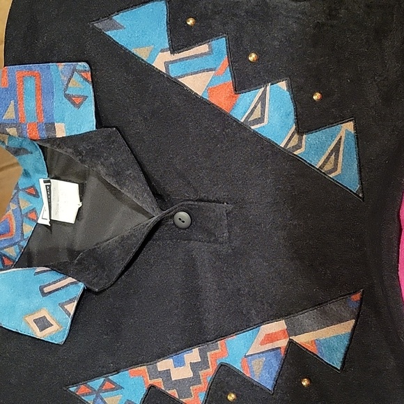 1980s Dee California S Black Aztec print womans long sleeve Oversized top - Picture 5 of 9